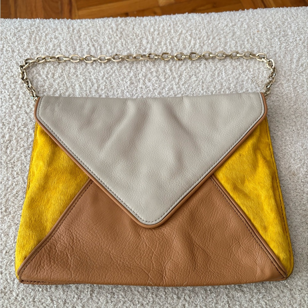 Banana republic Real calf hair envelope ✉️ clutch handbag yellow and tan.